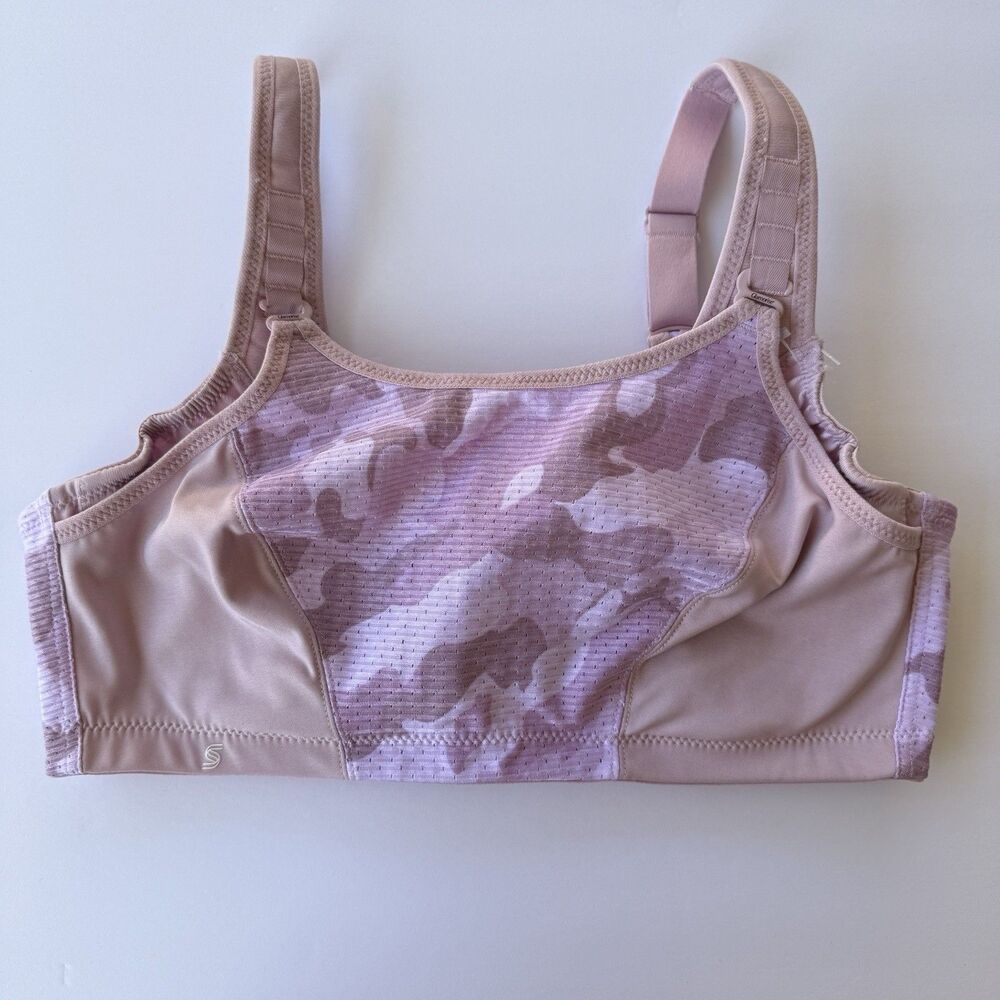 Glamorise Custom Control Wire-Free Sports Bra Pink Camo Print 38D New Top Women